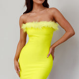 Cherri Fur Trim Mini Dress Electric Yellow