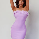 Cherri Fur Trim Mini Dress Lilac