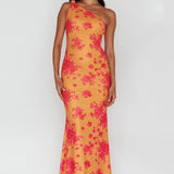 Portland One-Shoulder Jersey Maxi Dress Floral Orange