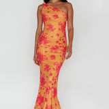 Portland One-Shoulder Jersey Maxi Dress Floral Orange