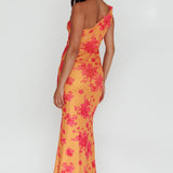 Portland One-Shoulder Jersey Maxi Dress Floral Orange