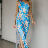 Portland One-Shoulder Maxi Dress Floral Blue