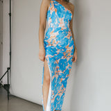 Portland One-Shoulder Maxi Dress Floral Blue