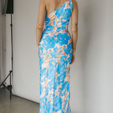 Portland One-Shoulder Maxi Dress Floral Blue
