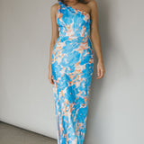 Portland One-Shoulder Maxi Dress Floral Blue