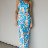 Portland One-Shoulder Maxi Dress Floral Blue