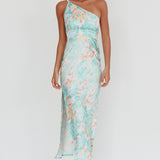 Portland One-Shoulder Maxi Dress Floral Mint