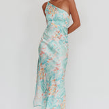 Portland One-Shoulder Maxi Dress Floral Mint