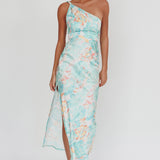 Portland One-Shoulder Maxi Dress Floral Mint