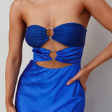 L'Amore Cut-Out Bodice Midi Dress Deep Blue