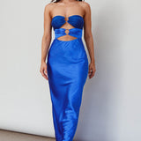 L'Amore Cut-Out Bodice Midi Dress Deep Blue