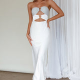 L'Amore Cut-Out Bodice Midi Dress Silver/White