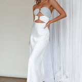 L'Amore Cut-Out Bodice Midi Dress Silver/White
