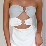 L'Amore Cut-Out Bodice Midi Dress Silver/White