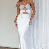 L'Amore Cut-Out Bodice Midi Dress Silver/White