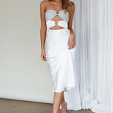 L'Amore Cut-Out Bodice Midi Dress Silver/White