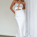 L'Amore Cut-Out Bodice Midi Dress Silver/White