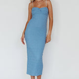 Tiffani Diamante Strap Midi Dress Blue