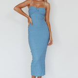 Tiffani Diamante Strap Midi Dress Blue
