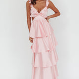 Catalina Tiered Ruffle Cut-Out Maxi Dress Blush