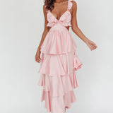 Catalina Tiered Ruffle Cut-Out Maxi Dress Blush