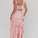 Catalina Tiered Ruffle Cut-Out Maxi Dress Blush