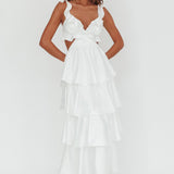 Catalina Tiered Ruffle Cut-Out Maxi Dress White