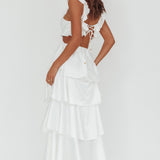 Catalina Tiered Ruffle Cut-Out Maxi Dress White