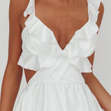 Catalina Tiered Ruffle Cut-Out Maxi Dress White