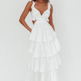 Catalina Tiered Ruffle Cut-Out Maxi Dress White