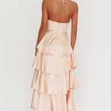 Catalina Tiered Ruffle Rosette Maxi Dress Peach