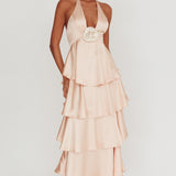 Catalina Tiered Ruffle Rosette Maxi Dress Peach