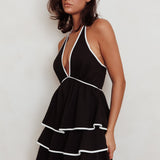 Catalina Tiered Ruffle Mini Dress Black/White