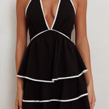 Catalina Tiered Ruffle Mini Dress Black/White