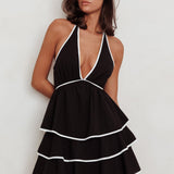 Catalina Tiered Ruffle Mini Dress Black/White