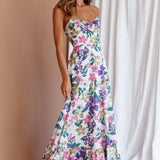 Beachside Flounce Hem Maxi Dress White Floral