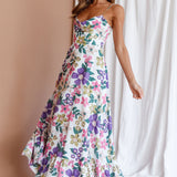 Beachside Flounce Hem Maxi Dress White Floral