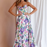 Beachside Flounce Hem Maxi Dress White Floral