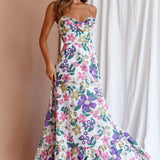 Beachside Flounce Hem Maxi Dress White Floral
