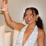 Zurie Plunging Halter Mini Dress Sequin White