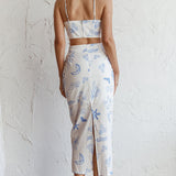 Graziella Lace Up Midi Skirt Printed White