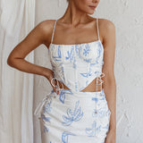 Graziella Lace Up Midi Skirt Printed White