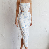 Graziella Corset Crop Top Printed White