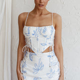 Graziella Corset Crop Top Printed White