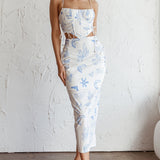 Graziella Corset Crop Top Printed White