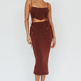 Graziella Lace Up Midi Skirt Chocolate