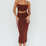 Graziella Lace Up Midi Skirt Chocolate