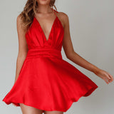 Bella Notte Plunging A-Line Mini Dress Cherry