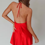 Bella Notte Plunging A-Line Mini Dress Cherry