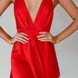 Bella Notte Plunging A-Line Mini Dress Cherry